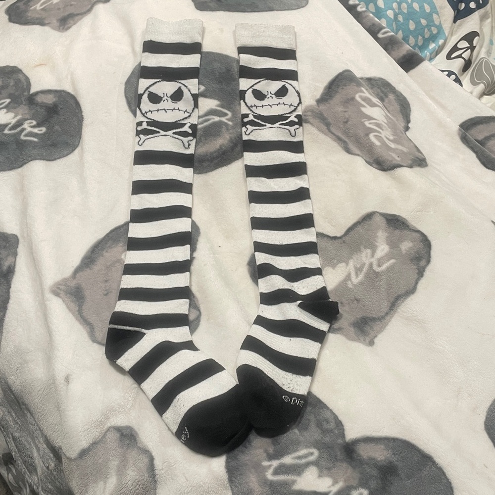 Black and White Striped Skull Socks